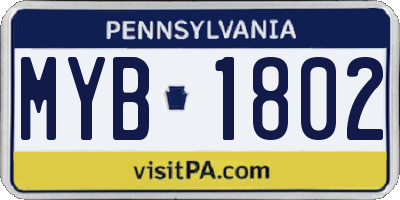 PA license plate MYB1802
