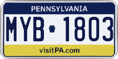 PA license plate MYB1803