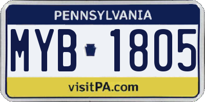 PA license plate MYB1805