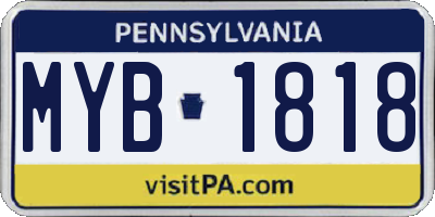 PA license plate MYB1818