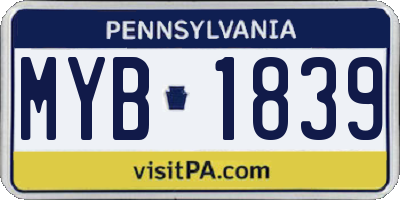 PA license plate MYB1839