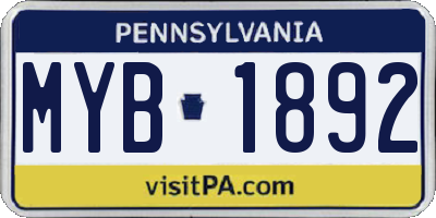 PA license plate MYB1892
