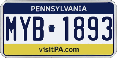 PA license plate MYB1893