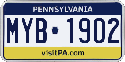 PA license plate MYB1902