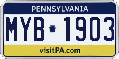 PA license plate MYB1903