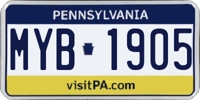 PA license plate MYB1905