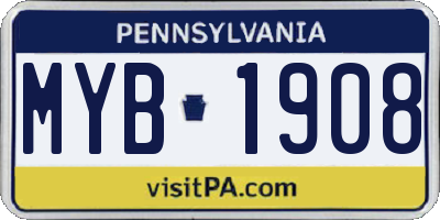 PA license plate MYB1908