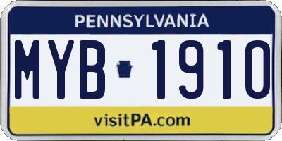 PA license plate MYB1910