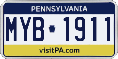 PA license plate MYB1911