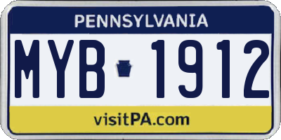 PA license plate MYB1912