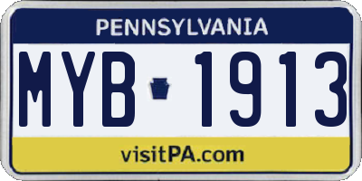 PA license plate MYB1913