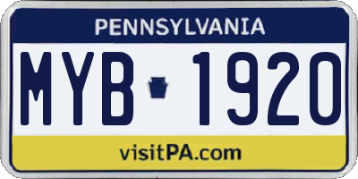 PA license plate MYB1920
