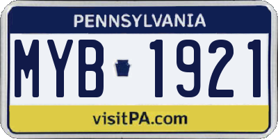 PA license plate MYB1921