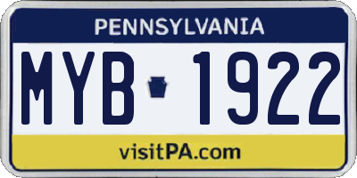 PA license plate MYB1922