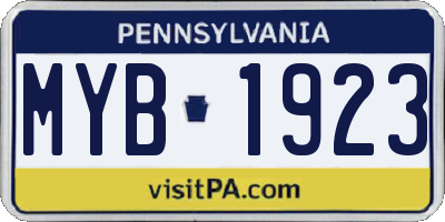 PA license plate MYB1923