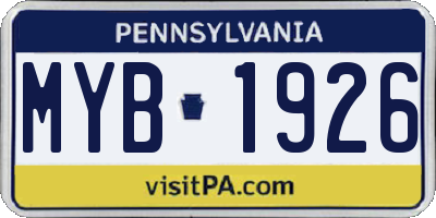 PA license plate MYB1926