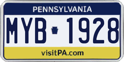 PA license plate MYB1928