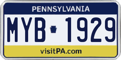 PA license plate MYB1929