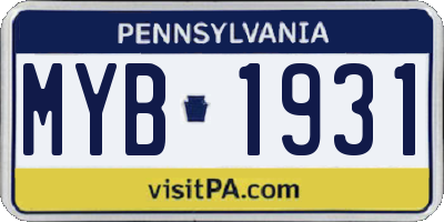 PA license plate MYB1931