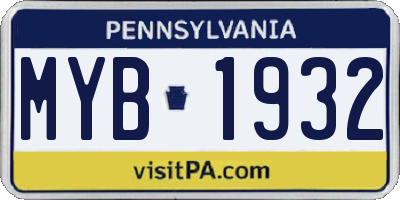 PA license plate MYB1932