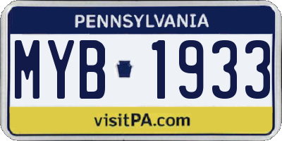 PA license plate MYB1933