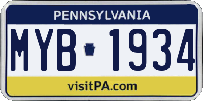 PA license plate MYB1934