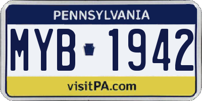 PA license plate MYB1942