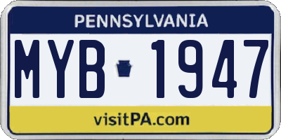 PA license plate MYB1947