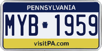 PA license plate MYB1959
