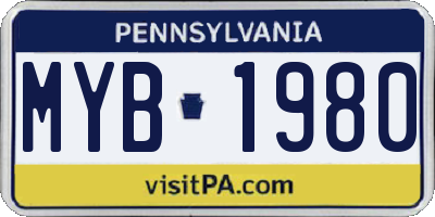 PA license plate MYB1980