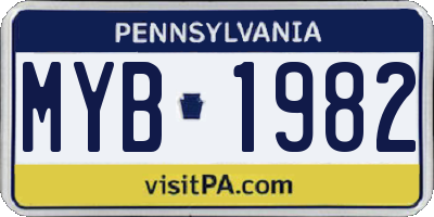PA license plate MYB1982