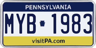 PA license plate MYB1983