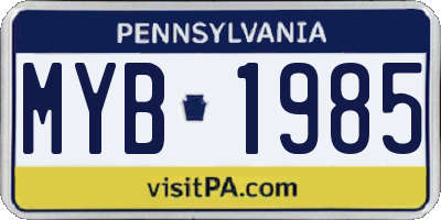 PA license plate MYB1985