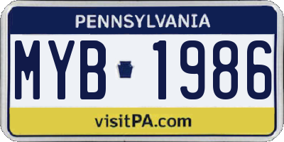 PA license plate MYB1986