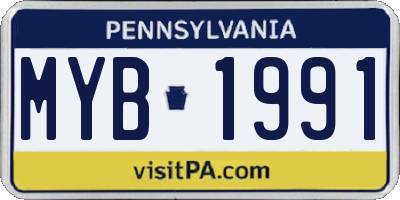 PA license plate MYB1991