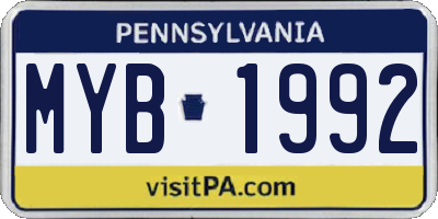 PA license plate MYB1992