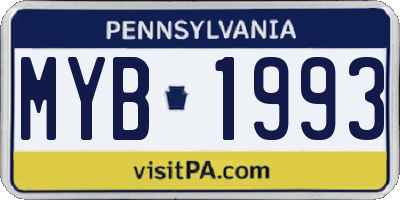 PA license plate MYB1993