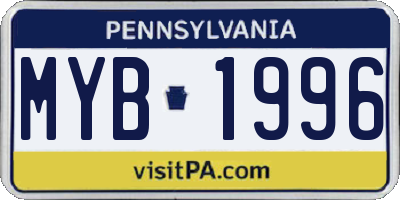 PA license plate MYB1996