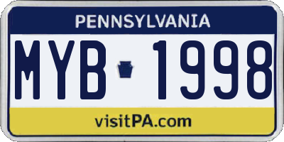PA license plate MYB1998