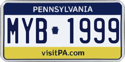 PA license plate MYB1999