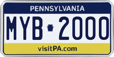 PA license plate MYB2000