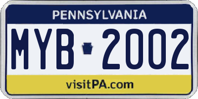 PA license plate MYB2002
