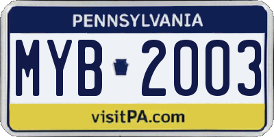 PA license plate MYB2003