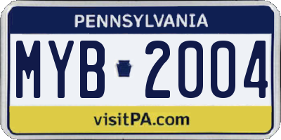 PA license plate MYB2004