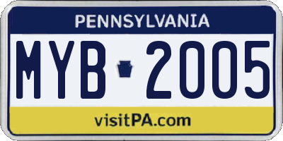 PA license plate MYB2005