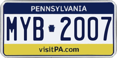 PA license plate MYB2007