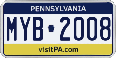 PA license plate MYB2008