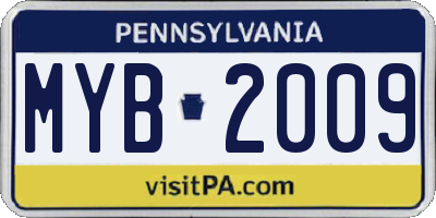 PA license plate MYB2009