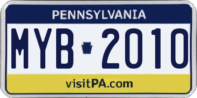 PA license plate MYB2010