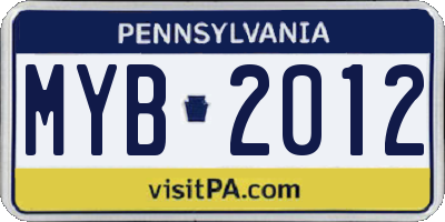 PA license plate MYB2012
